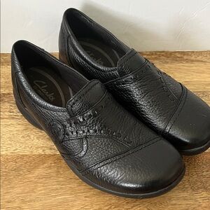 Clarks Black Textured Leather Slip-Ons